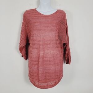 Tahari 100% Linen Terra Cota‎ open Knit Sweater
